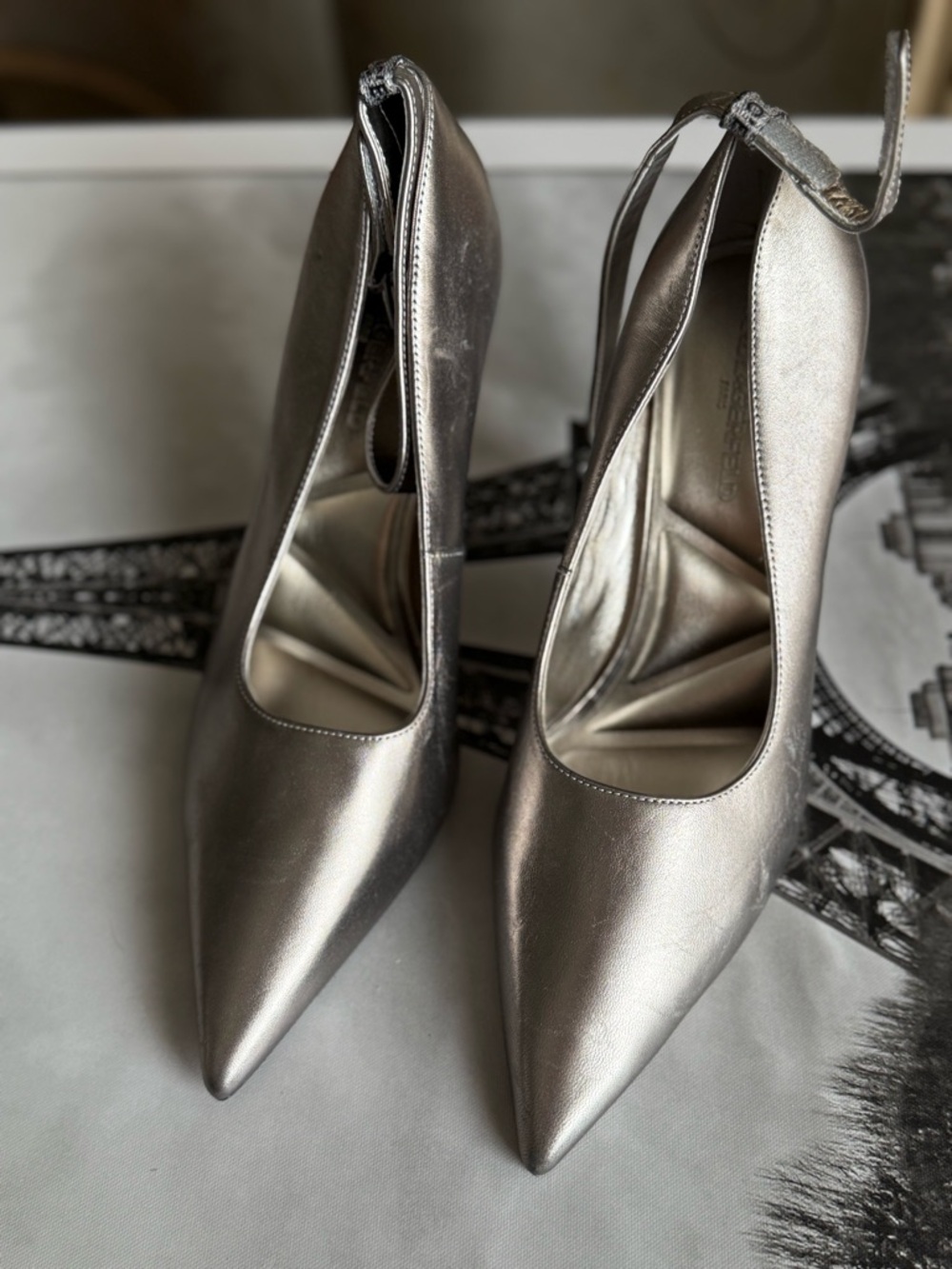 Metallic Silver Pointed-Toe High Heels - Picture 2 of 11